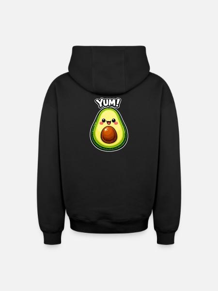 Kawaii Avocado YUM Motif - Oversized Heavyweight Unisex Zip Hoodie - black