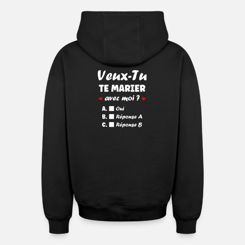 Proposition Mariage Interactif - Sweat à capuche unisexe zippé oversize épais SPREAD - noir