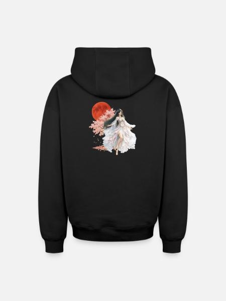 Moonlit Blossom Enchantress - Oversized Heavyweight Unisex Zip Hoodie - black