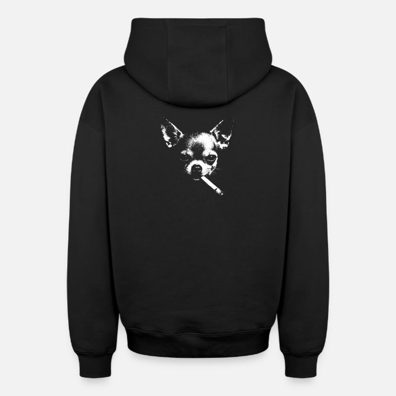 Chihuahua Noir avec cigarette - Sweat à capuche unisexe zippé oversize épais SPREAD - noir