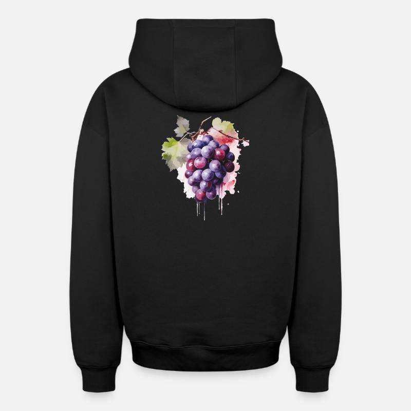 Raisins Aquarelle - Sweat à capuche unisexe zippé oversize épais SPREAD - noir