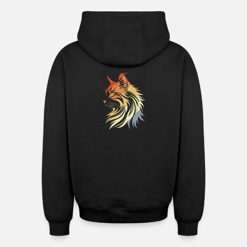 Style rétro du chat - Sweat à capuche unisexe zippé oversize épais SPREAD - noir