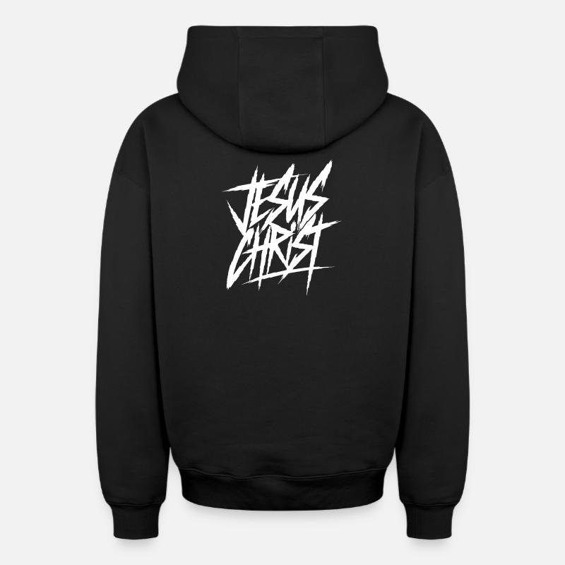 Graffiti Lettres, Jésus-Christ - Sweat à capuche unisexe zippé oversize épais SPREAD - noir