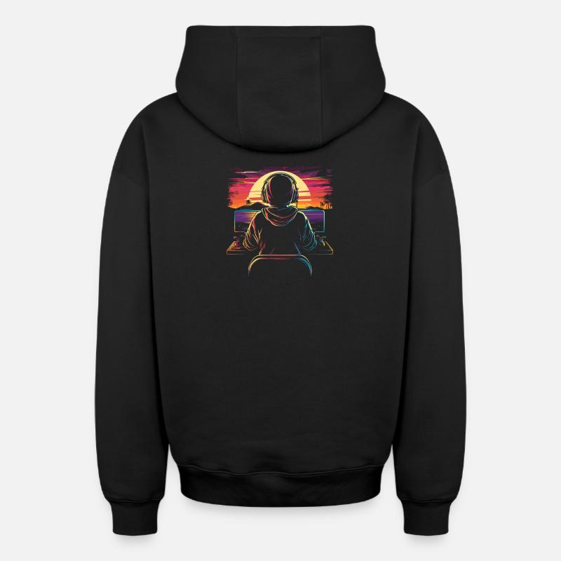 Gamer Synthwave - Oversized Heavyweight Unisex Zip Hoodie - Schwarz