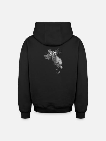 Graustufen Katzenschnurrer Blick - Oversized Heavyweight Unisex Zip Hoodie - Schwarz