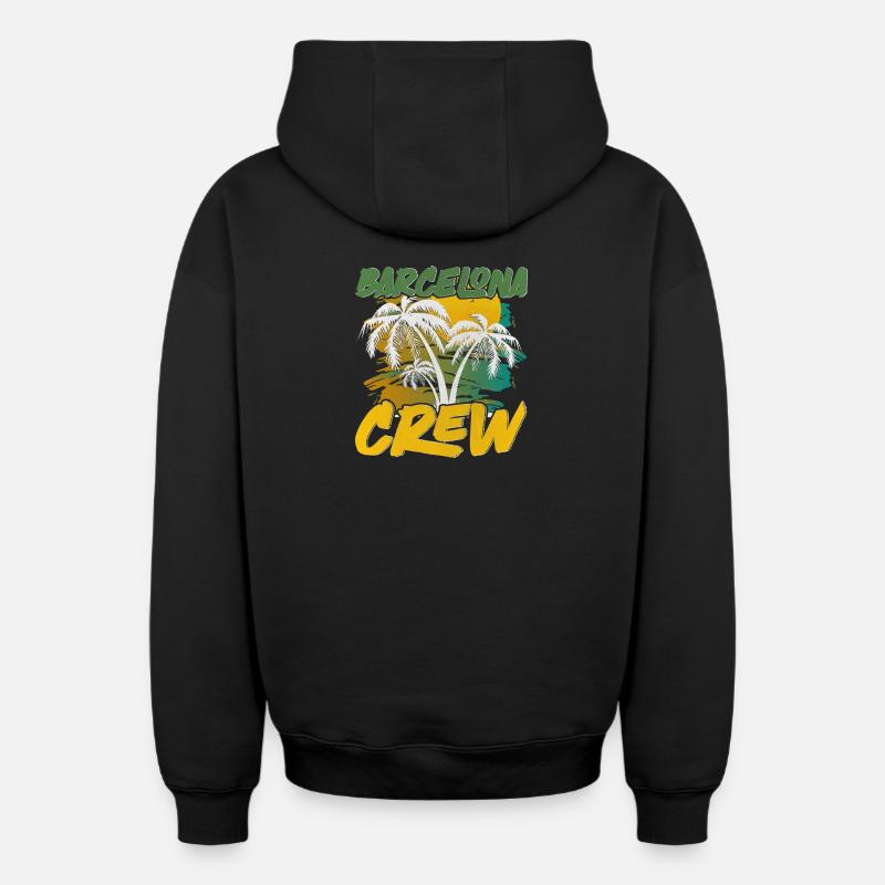 Barcelone Crew - Sweat à capuche unisexe zippé oversize épais SPREAD - noir