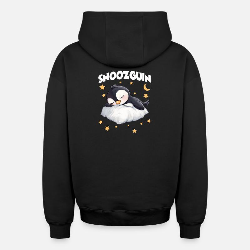 Snoozguin Penguin Pyjama Matinal Fatigué - Sweat à capuche unisexe zippé oversize épais SPREAD - noir