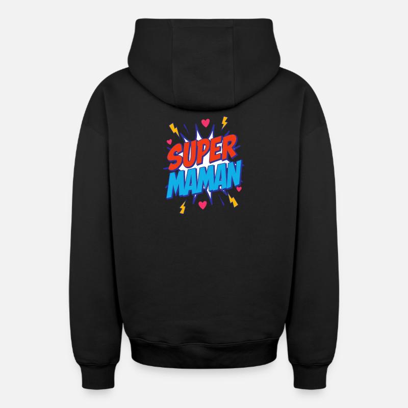 Super Maman - Sweat à capuche unisexe zippé oversize épais SPREAD - noir