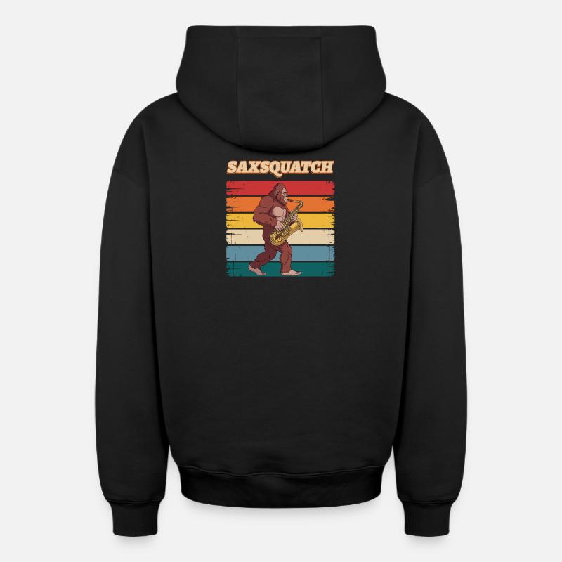 Sax Squatch sur des rayures rétro - Sweat à capuche unisexe zippé oversize épais SPREAD - noir