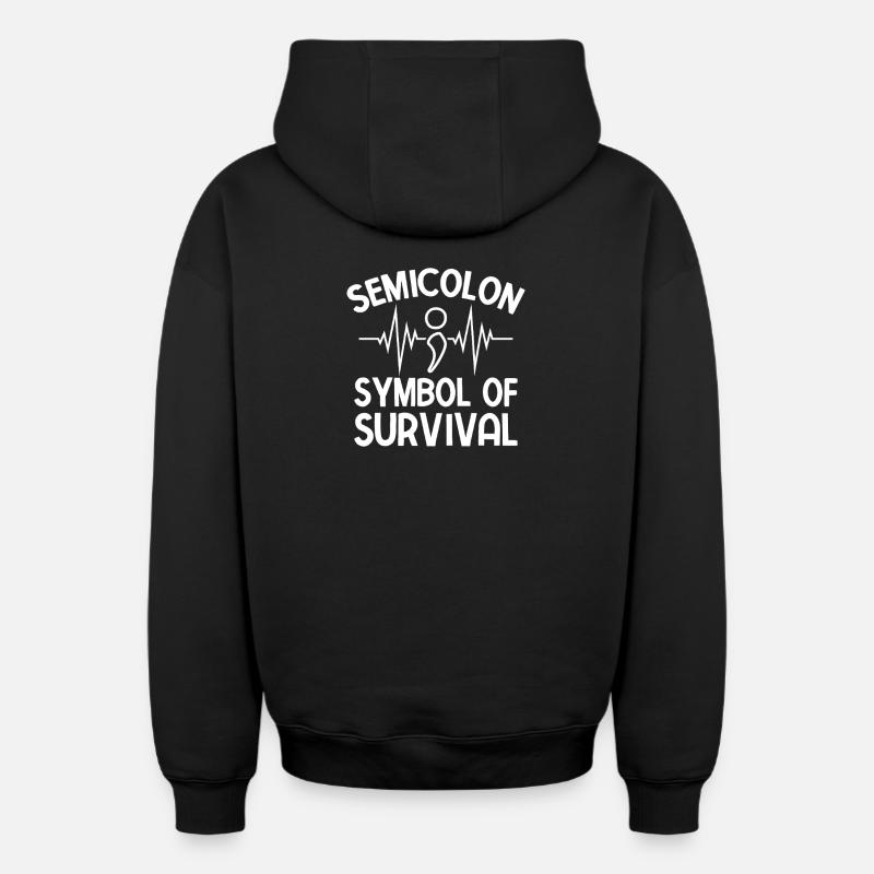 Point-virgule : Symbole de survie Point-virgule - Sweat à capuche unisexe zippé oversize épais SPREAD - noir