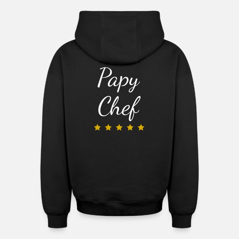 Papy Chef Étoiles - Sweat à capuche unisexe zippé oversize épais SPREAD - noir