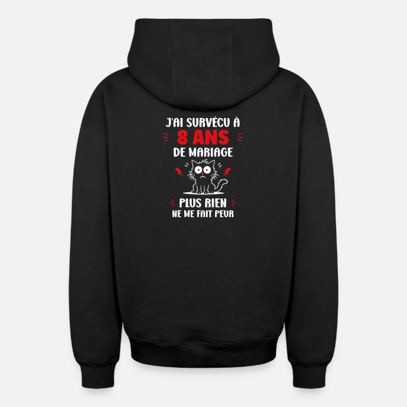8 ans de mariage - Sweat à capuche unisexe zippé oversize épais SPREAD - noir