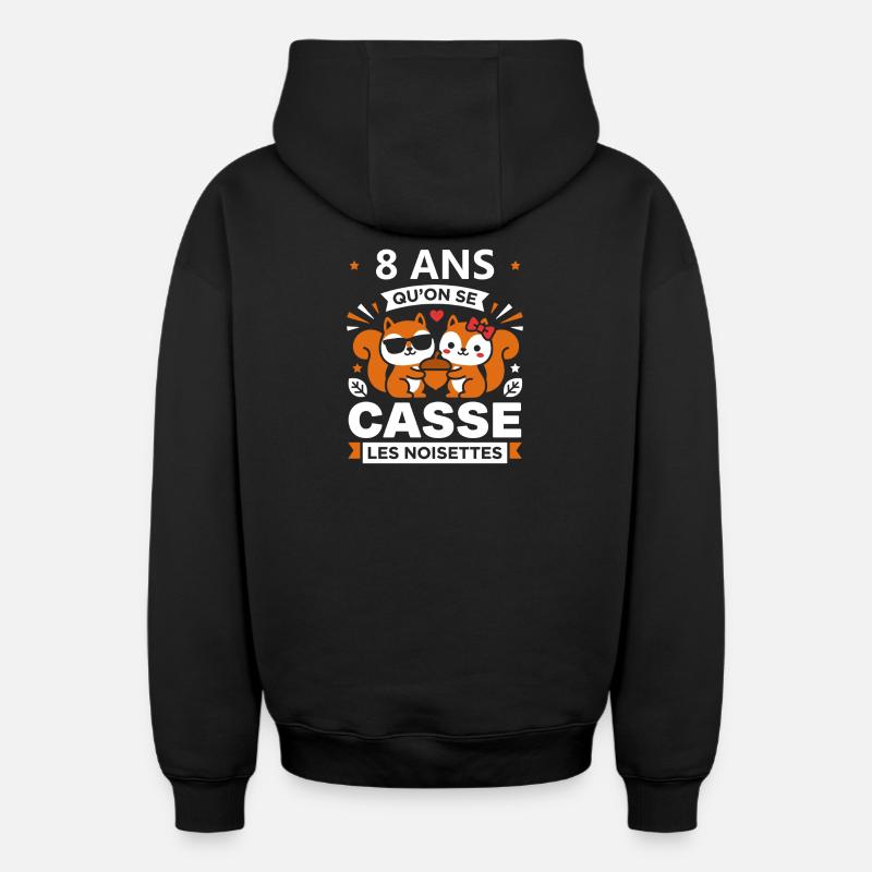 8 ANS Célébration Noisettes - Sweat à capuche unisexe zippé oversize épais SPREAD - noir