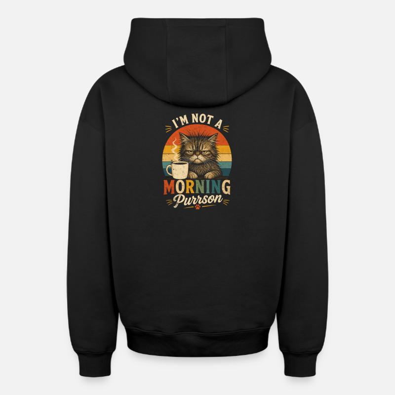 Morgenmuffel Katze mit Kaffee - Sweat à capuche unisexe zippé oversize épais SPREAD - noir