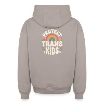 LGBTQ Pride – Schütze trans Kinder - Oversized Heavyweight Unisex Zip Hoodie - Taupe - Hinten - AI Model Male 178 light (178cm)