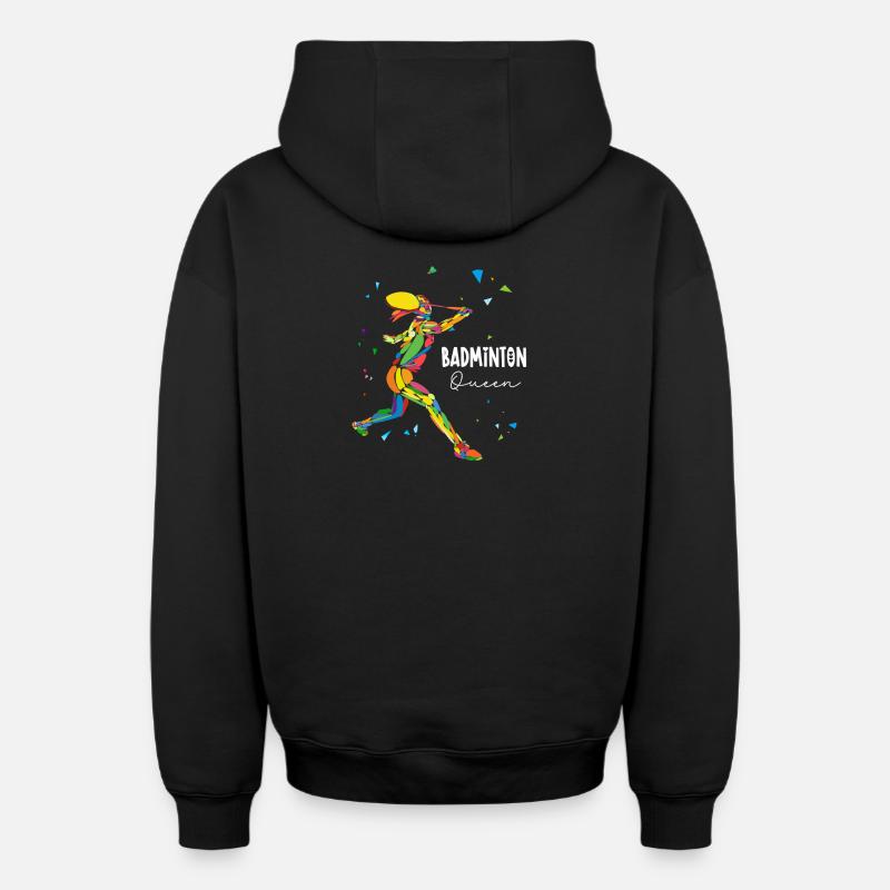 Reine du Badminton Rainbow Smash - Sweat à capuche unisexe zippé oversize épais SPREAD - noir