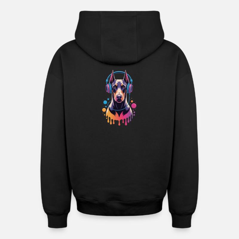 Doberman avec casque - Sweat à capuche unisexe zippé oversize épais SPREAD - noir