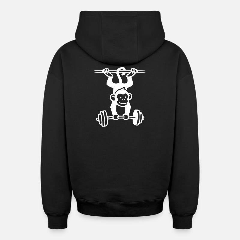 Puissance des primates - Haltérophilie singe (Blanc) - Sweat à capuche unisexe zippé oversize épais SPREAD - noir