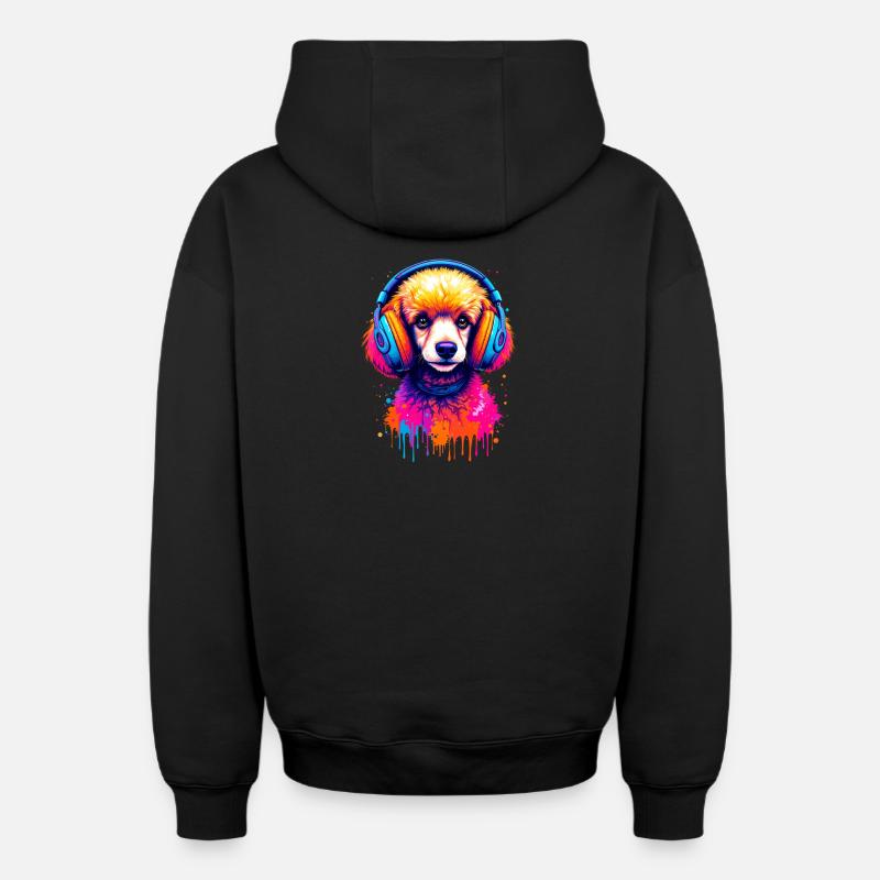 Caniche avec un casque - Sweat à capuche unisexe zippé oversize épais SPREAD - noir