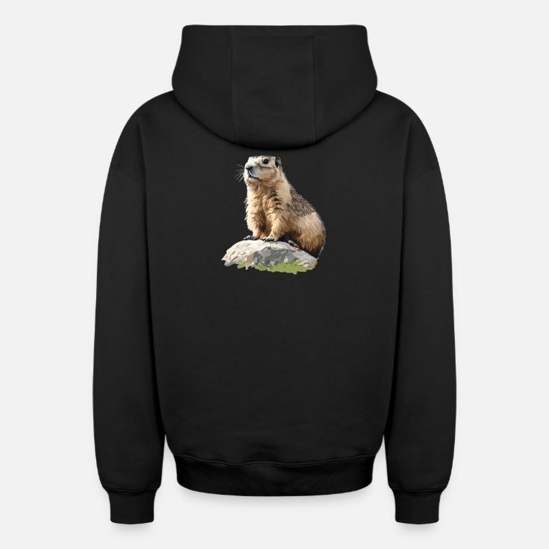 Marmottes Marmotte - Sweat à capuche unisexe zippé oversize épais SPREAD - noir