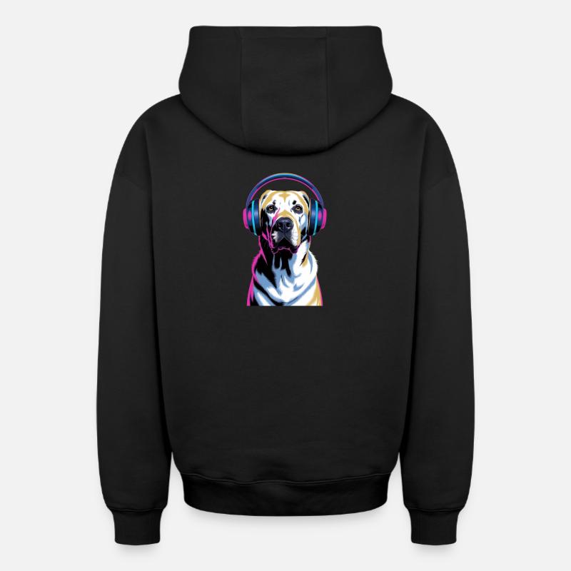 Labrador avec casque - Sweat à capuche unisexe zippé oversize épais SPREAD - noir