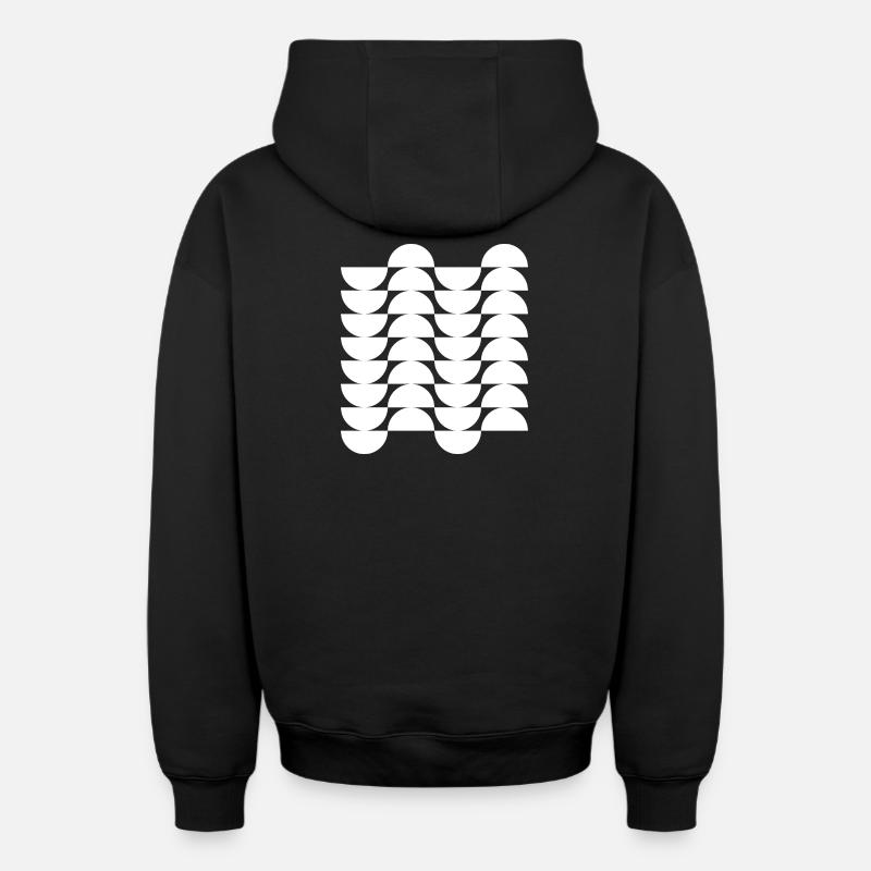 Wavegrid Half-Circle Pattern - Oversized Heavyweight Unisex Zip Hoodie - black