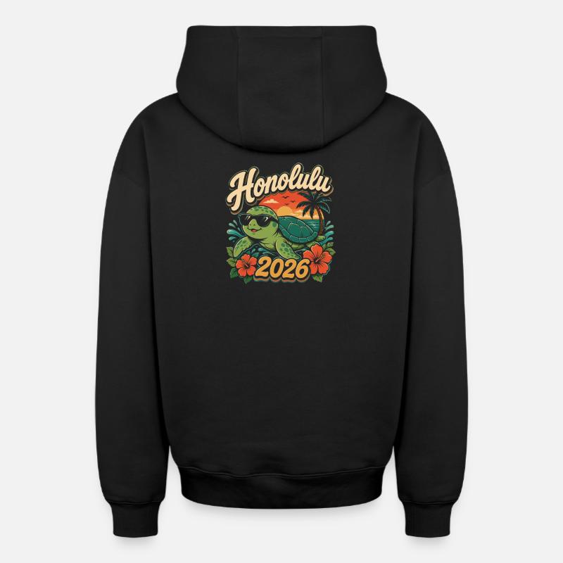 Honolulu 2026 Tortoise - Sweat à capuche unisexe zippé oversize épais SPREAD - noir