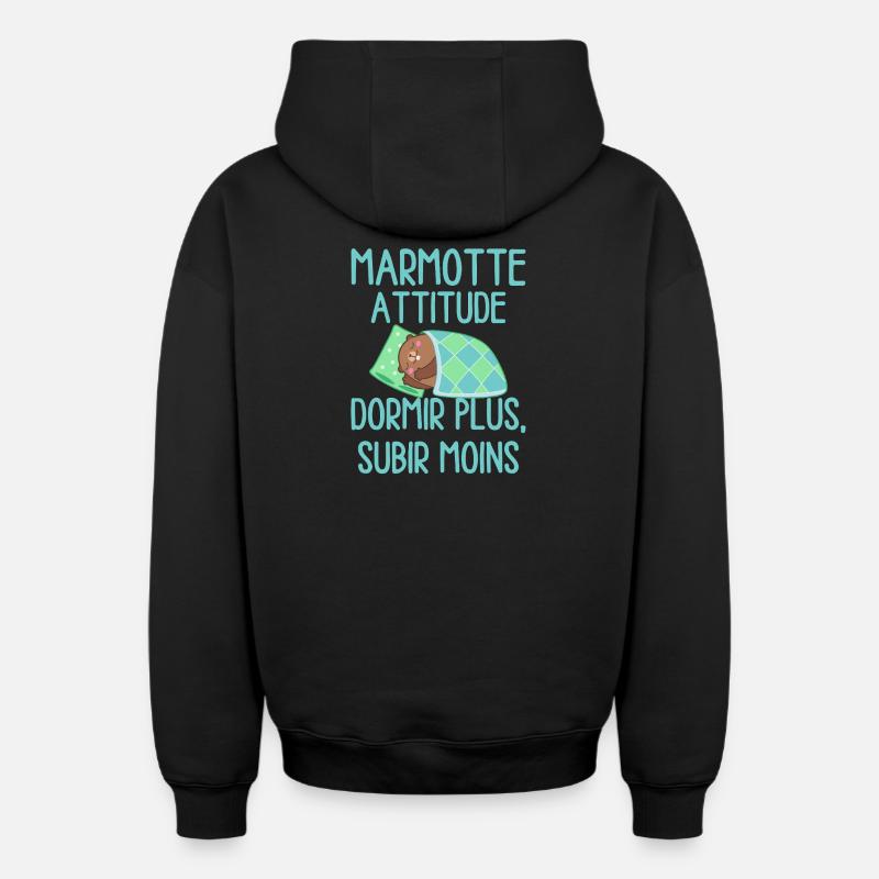Marmotte Attitude Dormir Plus - Sweat à capuche unisexe zippé oversize épais SPREAD - noir