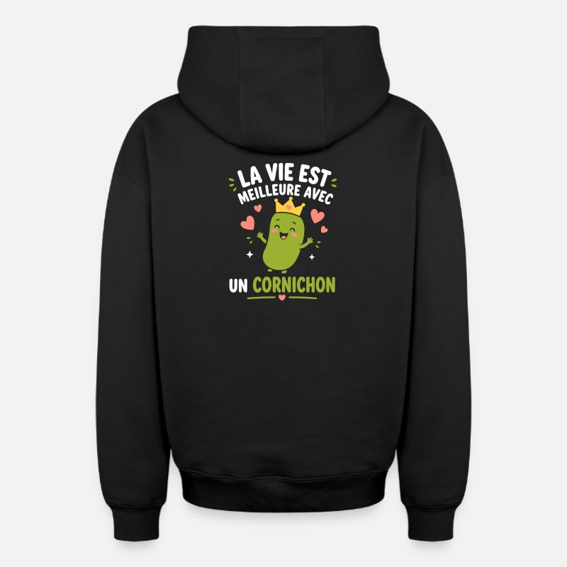 Cornichon - Sweat à capuche unisexe zippé oversize épais SPREAD - noir