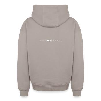 Koordinaten von Berlin Brandenburg Deutschland - Oversized Heavyweight Unisex Zip Hoodie - Taupe - Hinten - AI Model Male 178 light (178cm)