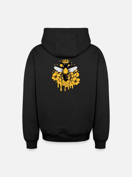 A bee with a crown - Oversized Heavyweight Unisex Zip Hoodie - black