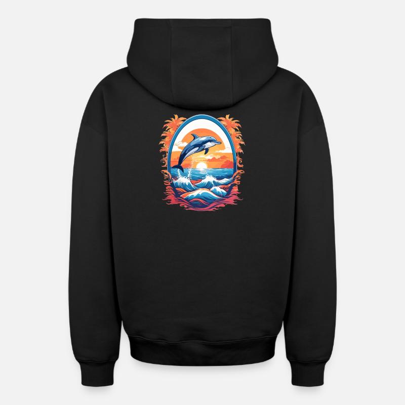 Dauphin - Sweat à capuche unisexe zippé oversize épais SPREAD - noir