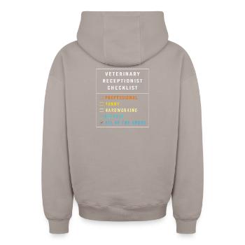Veterinarian, Receptionist, Veterinarian, Secretary - Oversized Heavyweight Unisex Zip Hoodie - taupe - Back - AI Model Male 178 light (178cm)
