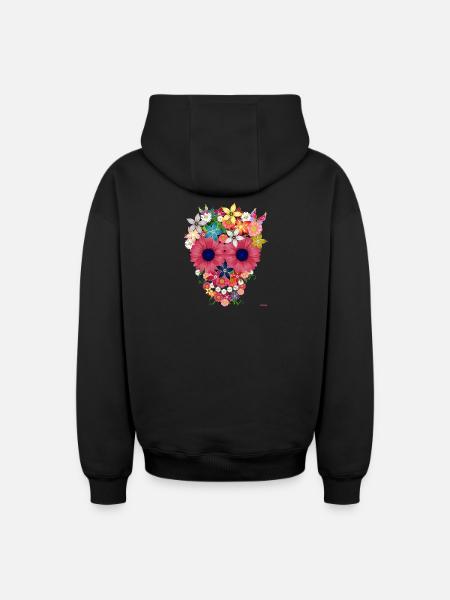 skull flowers by wam - Oversized Heavyweight Unisex Zip Hoodie - black