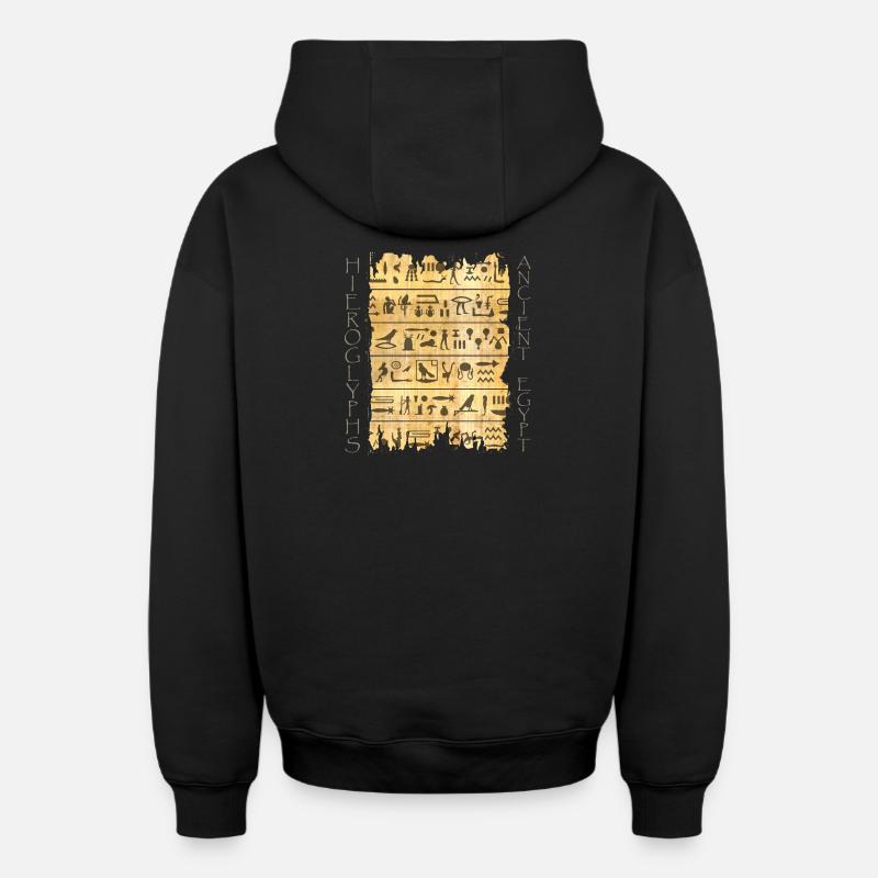 Torn papyri with hieroglyphics - Oversized Heavyweight Unisex Zip Hoodie - black