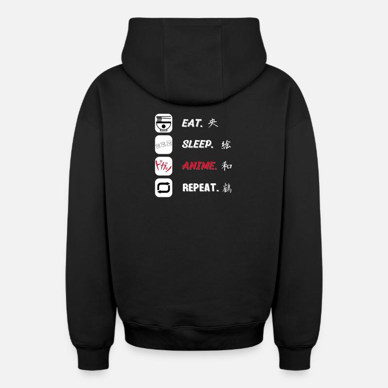 Eat Sleep Anime Repeat - Sweat à capuche unisexe zippé oversize épais SPREAD - noir