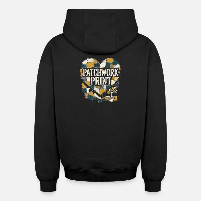 Patchwork Print - Oversized Heavyweight Unisex Zip Hoodie - Schwarz