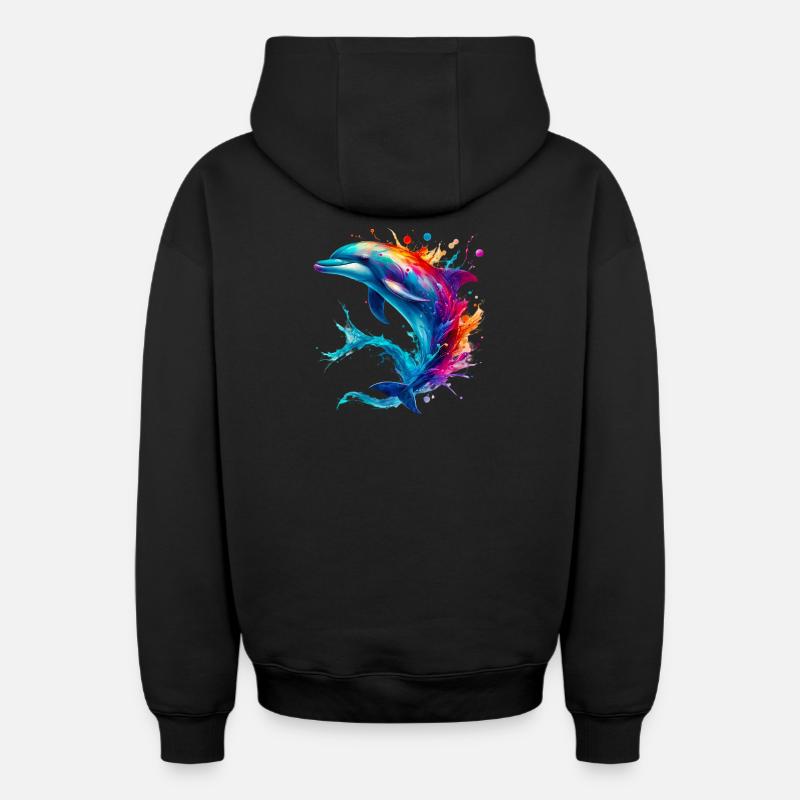 Dauphin - Sweat à capuche unisexe zippé oversize épais SPREAD - noir