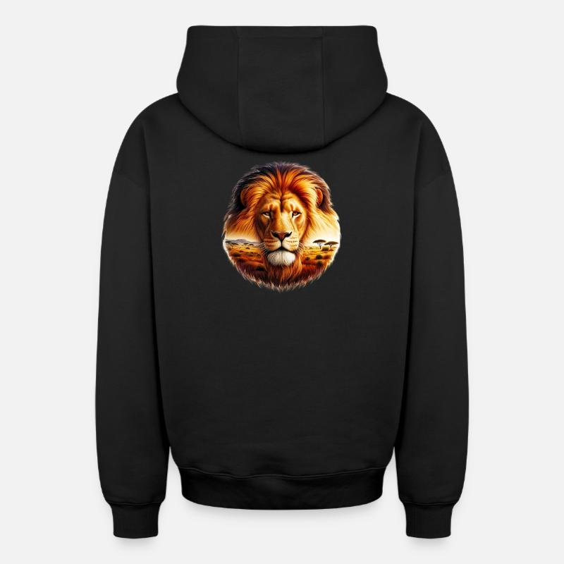 Lion - Sweat à capuche unisexe zippé oversize épais SPREAD - noir