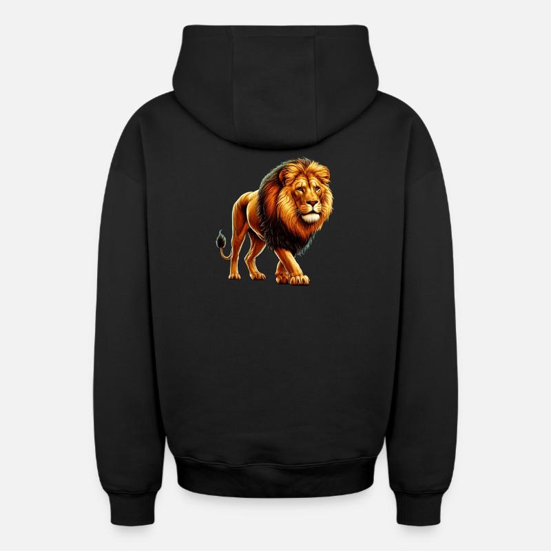 Lion - Sweat à capuche unisexe zippé oversize épais SPREAD - noir