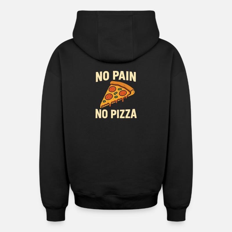 Pas de douleur, pas de pizza - Sweat à capuche unisexe zippé oversize épais SPREAD - noir