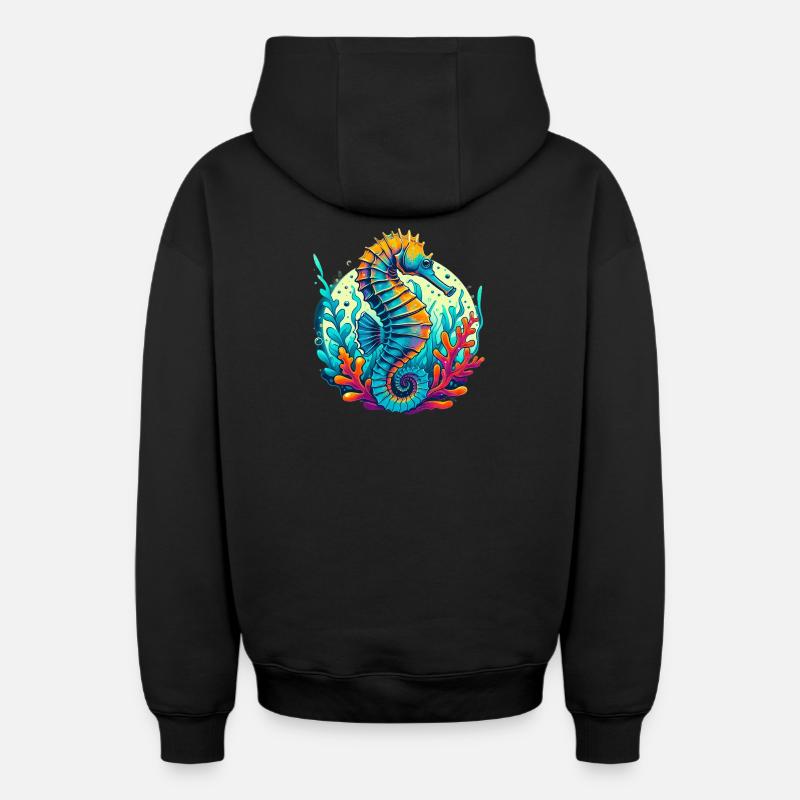 Hippocampe - Sweat à capuche unisexe zippé oversize épais SPREAD - noir