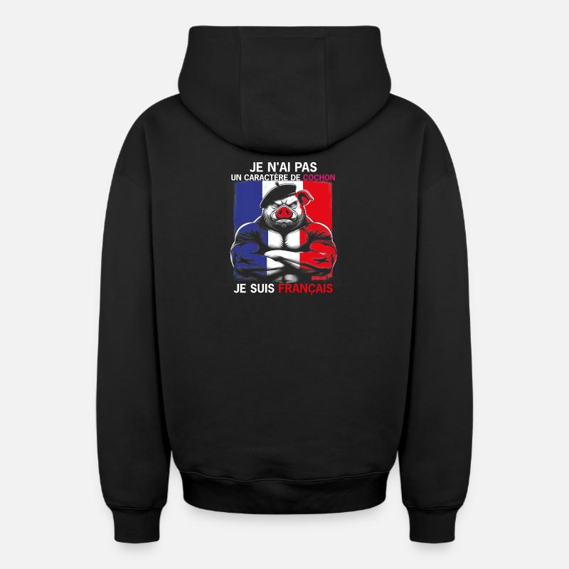 TETE DE COCHON - Sweat à capuche unisexe zippé oversize épais SPREAD - noir