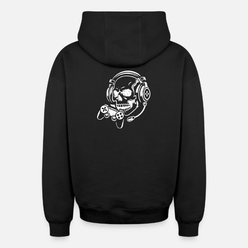 Crâne avec conception de casque de jeu - Sweat à capuche unisexe zippé oversize épais SPREAD - noir