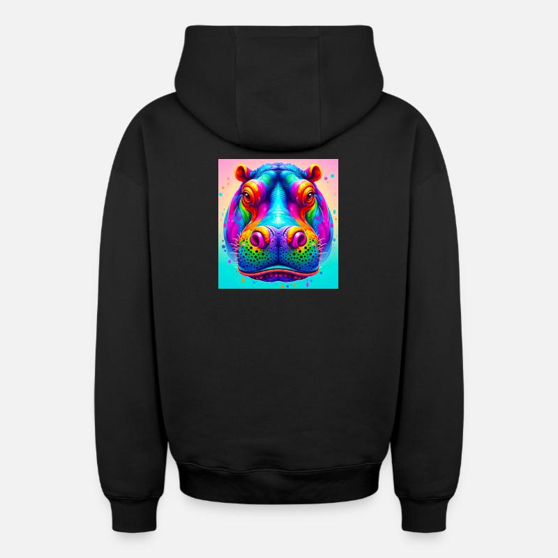 hippopotame - Sweat à capuche unisexe zippé oversize épais SPREAD - noir