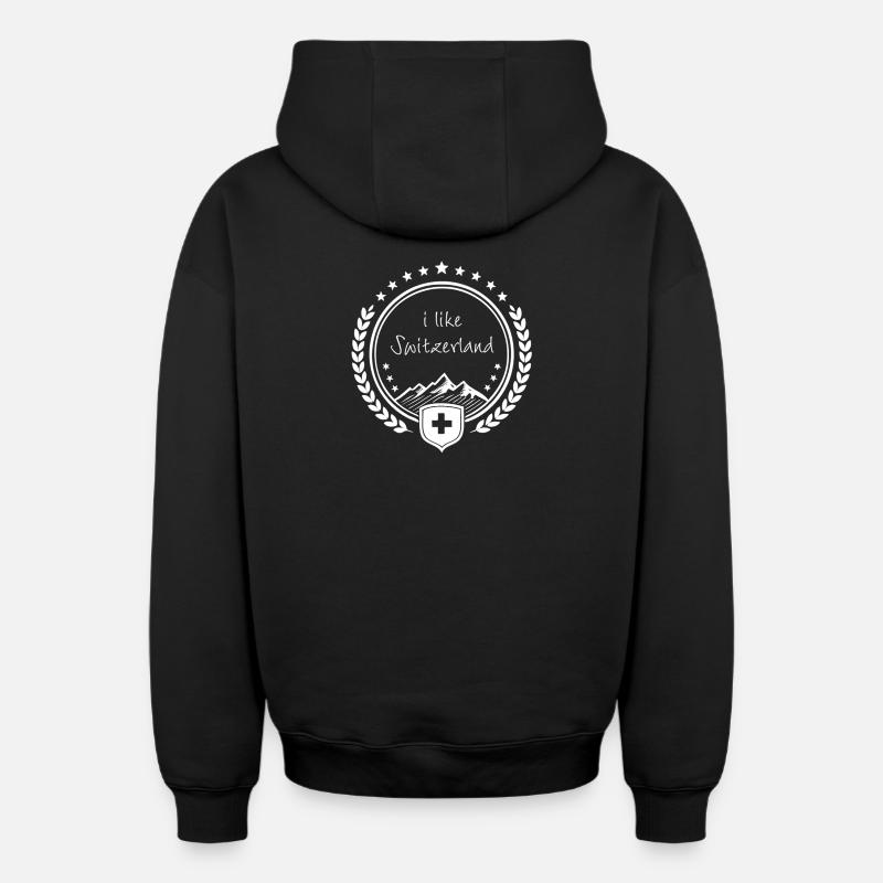 j’aime bien l’emblème suisse blanc - Sweat à capuche unisexe zippé oversize épais SPREAD - noir