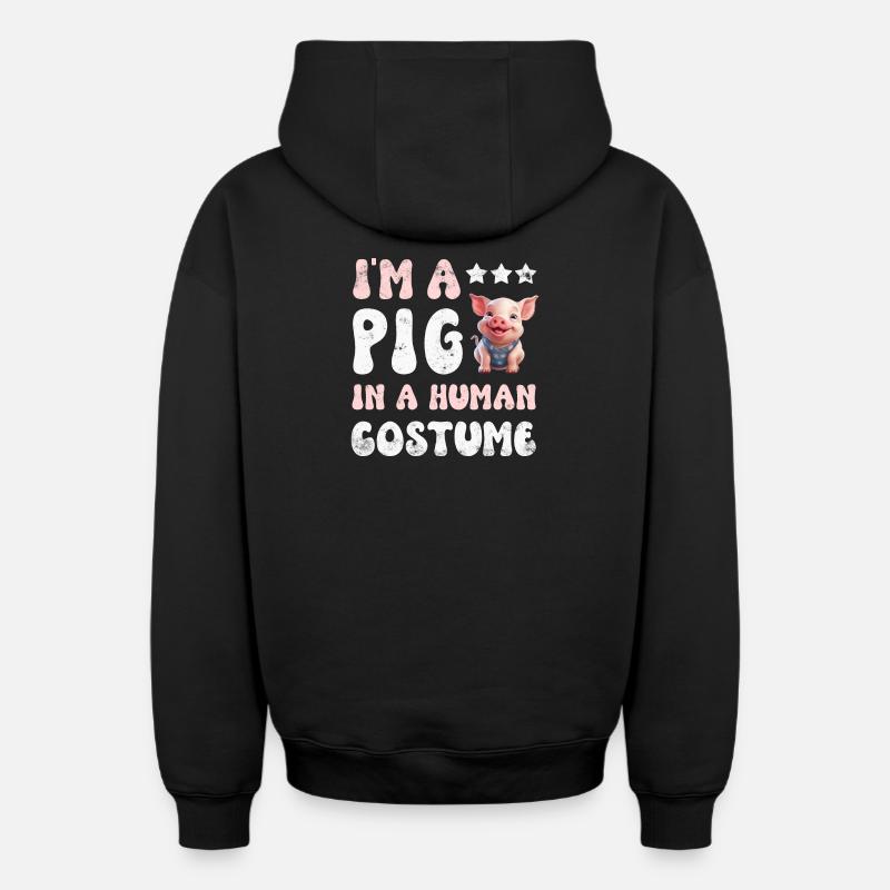 Cochons - Sweat à capuche unisexe zippé oversize épais SPREAD - noir