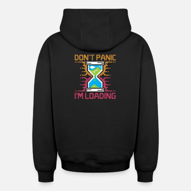 Don't Panic – Pixel Loading Hourglass - Oversized Heavyweight Unisex Zip Hoodie - black