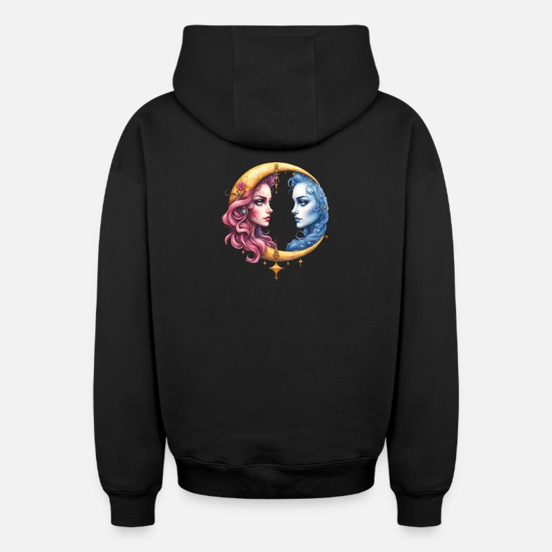Lune jumelle : Visages dans Eclipse - Sweat à capuche unisexe zippé oversize épais SPREAD - noir