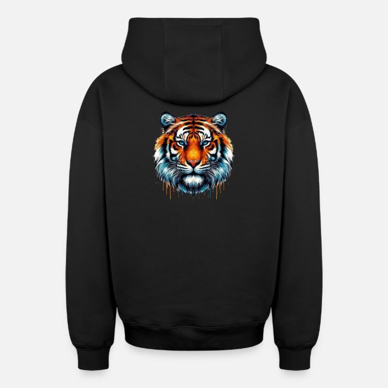 Tigre - Sweat à capuche unisexe zippé oversize épais SPREAD - noir